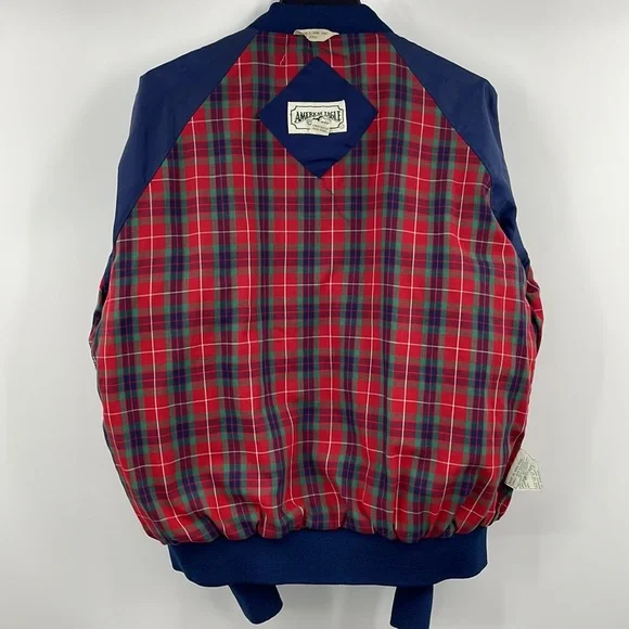Vintage 70s 80s American Eagle Outfitters Blue Plaid Bomber Jacket Size Large - Picture 4 of 8